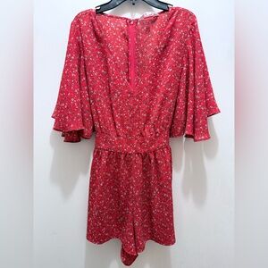Jack by BB Dakota Red Floral Romper with Flutter Sleeves